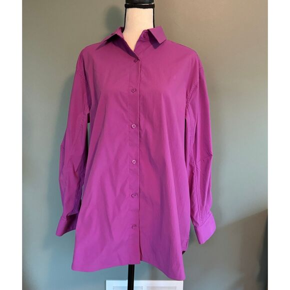 Athleta Magenta Oversized Poplin Top - Picture 1 of 6